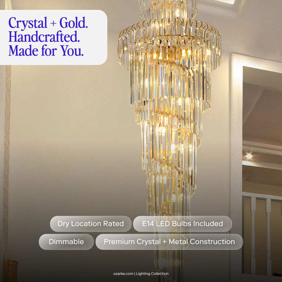 Lustre en cristal de majesté dorée 