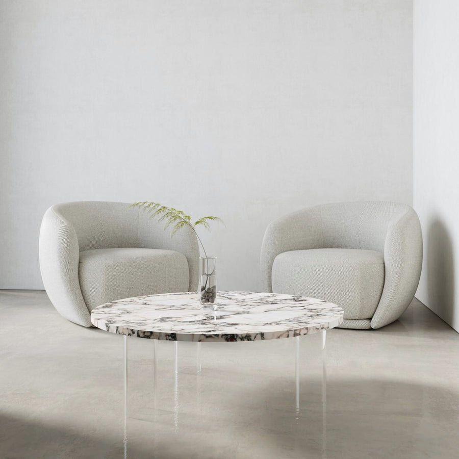 Table basse Calacatta Viola et acrylique 