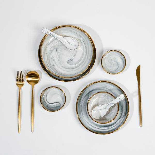 Ensembles de vaisselle en marbre et céramique à bordure dorée de style nordique moderne 