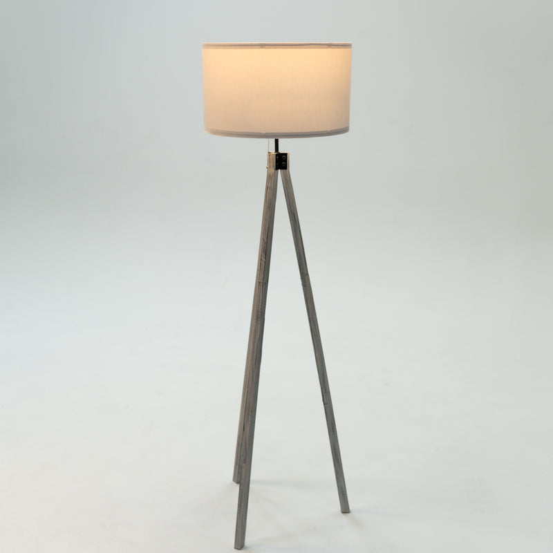 Rustic White Wood Tripod Floor Lamp