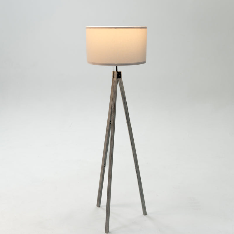 Rustic White Wood Tripod Floor Lamp