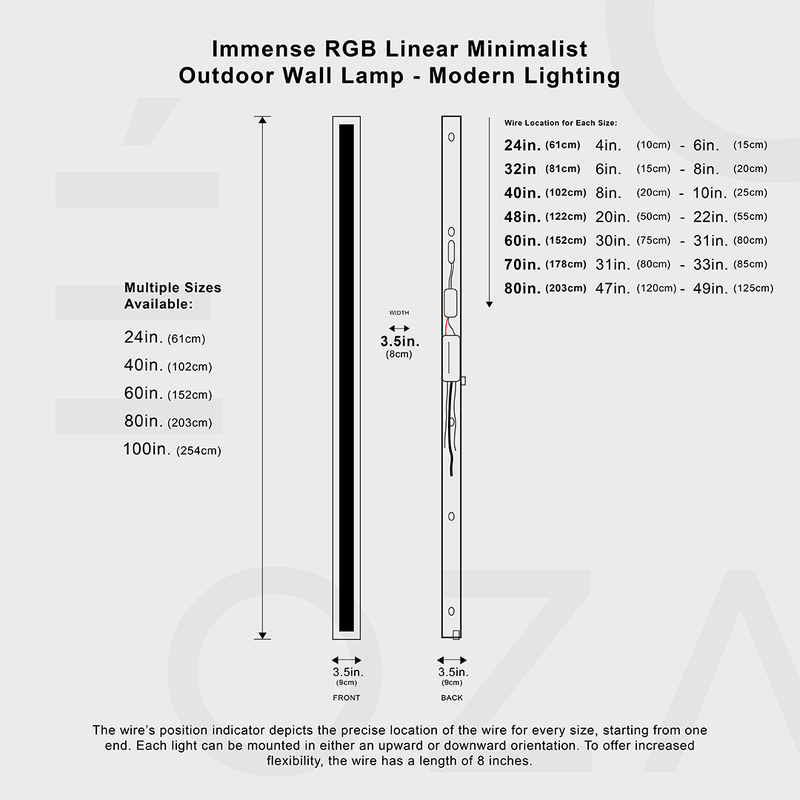 Immense applique murale extérieure minimaliste linéaire RVB - Éclairage moderne 