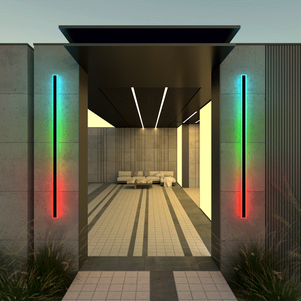 Immense applique murale extérieure minimaliste linéaire RVB - Éclairage moderne 