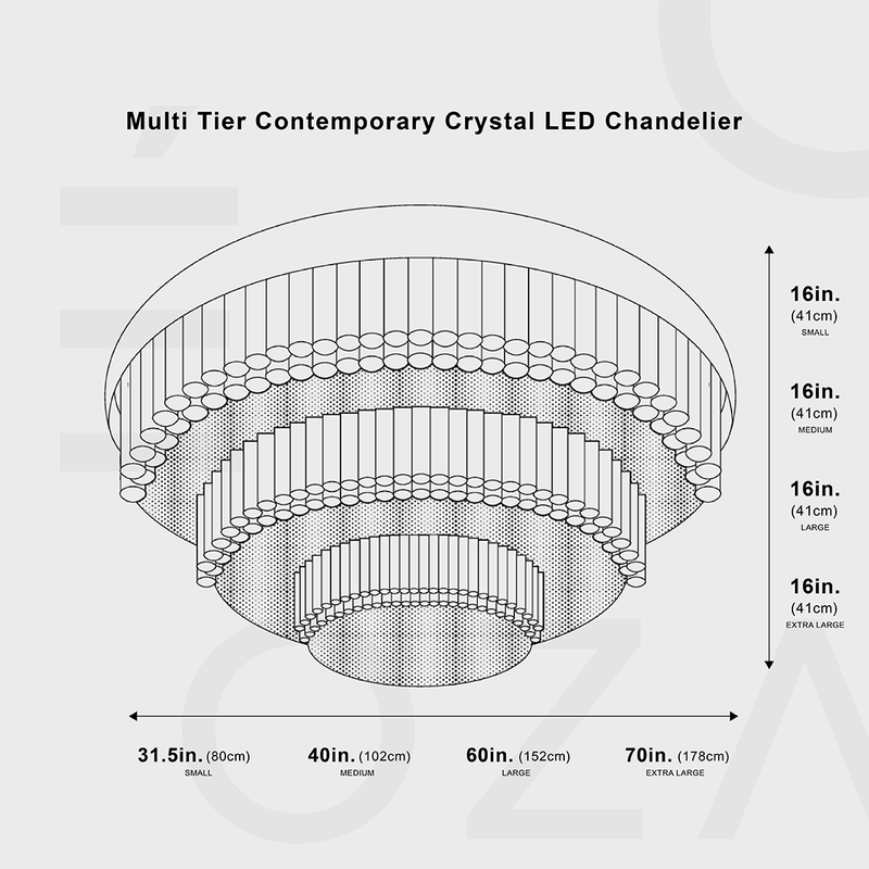 Lustre LED contemporain en cristal à plusieurs niveaux 