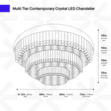 Lustre LED contemporain en cristal à plusieurs niveaux 