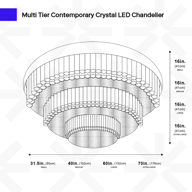 Lustre LED contemporain en cristal à plusieurs niveaux 