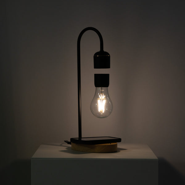 Lampe à lévitation minimaliste à base de bois avec chargeur de téléphone sans fil 