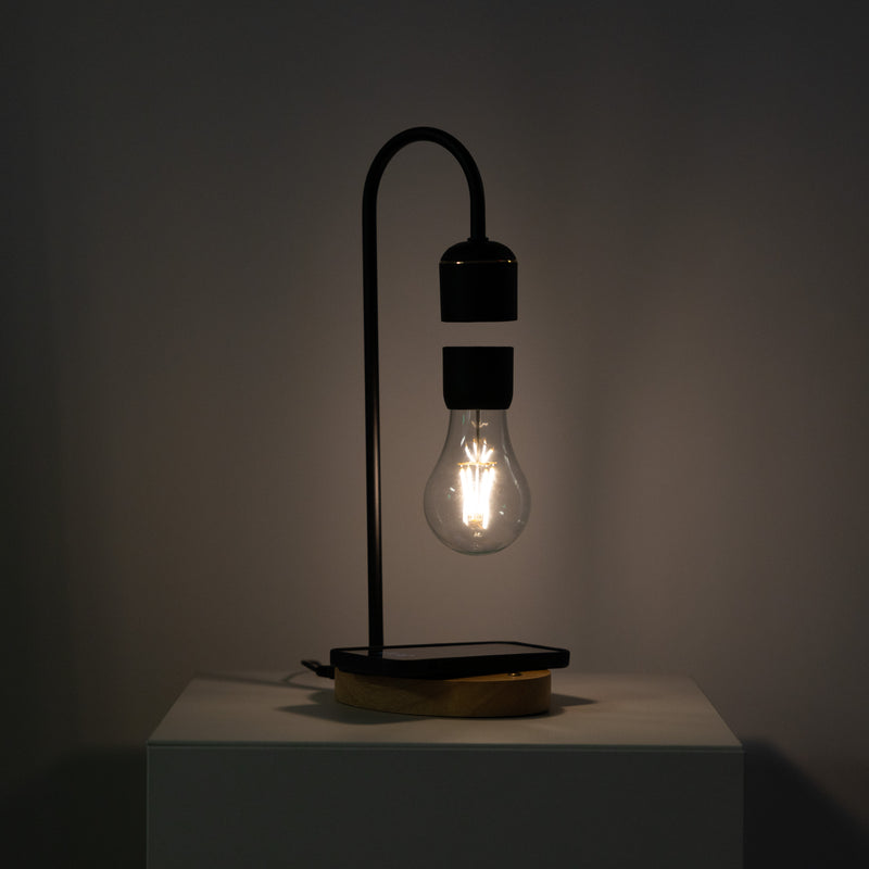 Lampe à lévitation minimaliste à base de bois avec chargeur de téléphone sans fil 