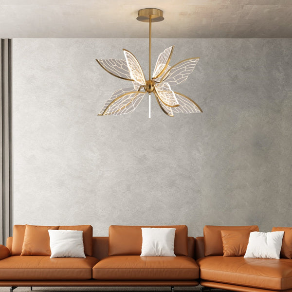 Lustre LED moderne en forme d'aile de papillon doré 